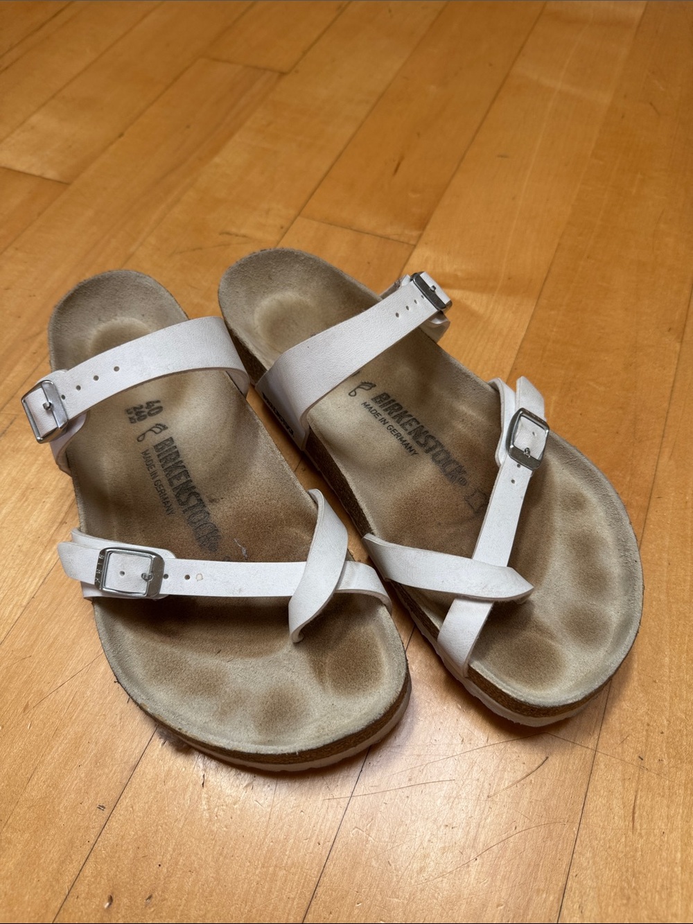 Birkenstock White Mayari-Style Leather Strap Sandals
